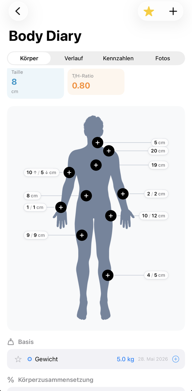 Body Diary mit interaktiver Silhouette